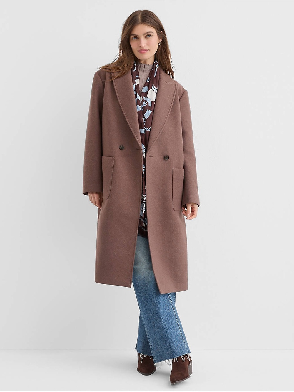 LOFT Double-Breasted Patch Pocket Trench Coat XL-P Brown Long ($220)